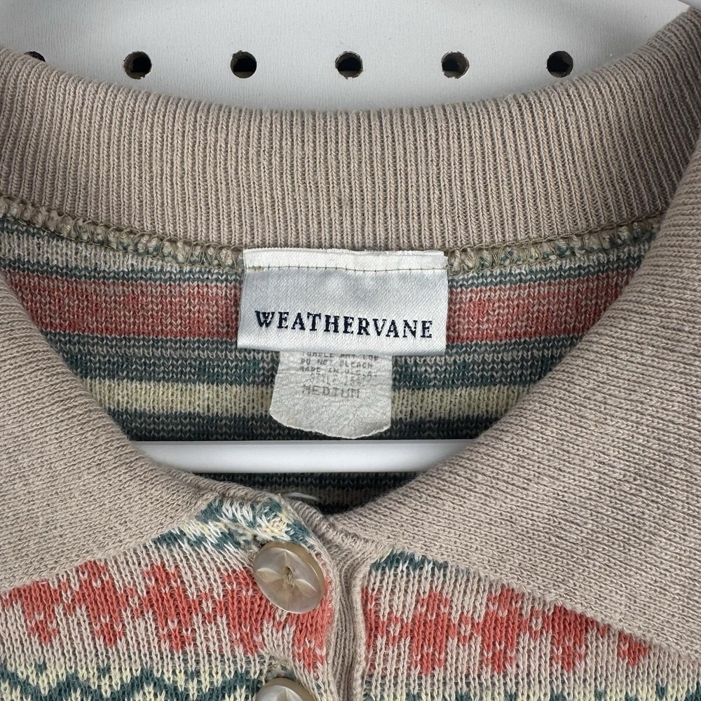 Vtg 90s Weathervane knit‎ polo sweater M beige Fair Isle grandpacore retro - Picture 5 of 12
